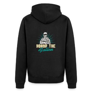 Honor The Fallen Retro NAVY Army Soldier T-Shirt - Unisex Premium Organic Zip Hoodie - black - Back - Nico (187cm)