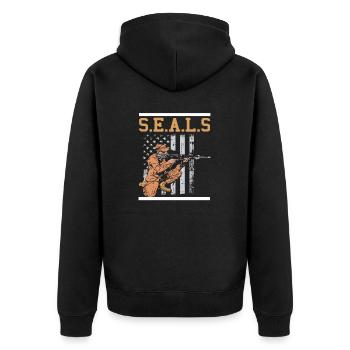 S.E.A.L.S Retro Patriotic U.S NAVY Seals T-Shirt - Unisex Premium Organic Zip Hoodie - black - Back - Nico (187cm)
