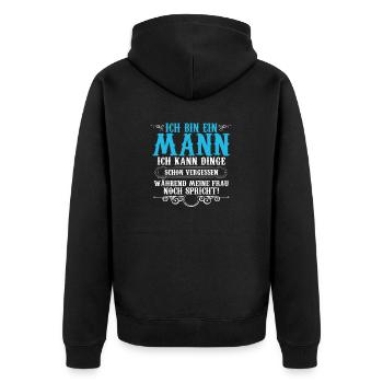 Ich Bin Ein Mann - Unisex Premium Bio Zip Hoodie - Schwarz - Hinten - Nico (187cm)