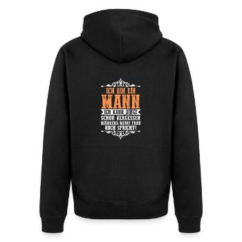 Ich Bin Ein Mann Ich Kann Dinge Schon Vergessen - Unisex Premium Bio Zip Hoodie - Schwarz - Hinten - Nico (187cm)