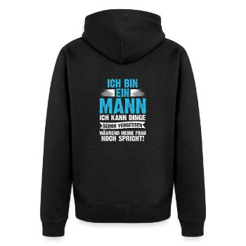Ich Bin Ein Mann Ich Kann Dinge Schon Vergessen - Unisex Premium Bio Zip Hoodie - Schwarz - Hinten - Nico (187cm)