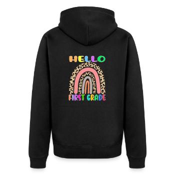 Hallo Erste Klasse Back To School 1. Klasse Regenbogen - Unisex Premium Bio Zip Hoodie - Schwarz - Hinten - Nico (187cm)