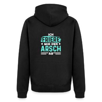 Frieren - Ich friere mir den Arsch ab - Unisex Premium Bio Zip Hoodie - Schwarz - Hinten - Nico (187cm)