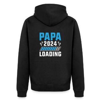 Schwangerschaft Werdende Eltern Geschenk Papa 2024 - Unisex Premium Bio Zip Hoodie - Schwarz - Hinten - Nico (187cm)