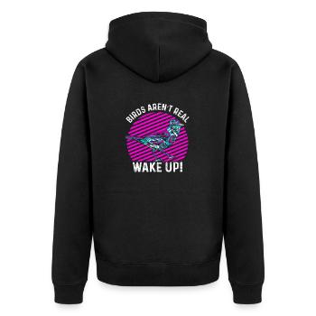 Birds Are Not Real - Unisex Premium Organic Zip Hoodie - black - Back - Nico (187cm)