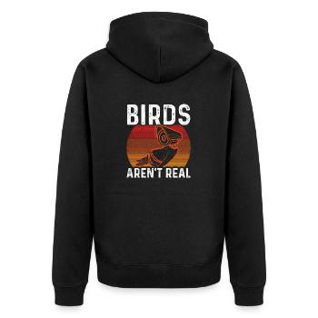 Birds Are Not Real - Unisex Premium Organic Zip Hoodie - black - Back - Nico (187cm)