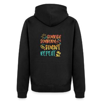 Sunrise Sunburn Sunset Repeat, Summer Beach Vacay - Unisex Premium Organic Zip Hoodie - black - Back - Nico (187cm)