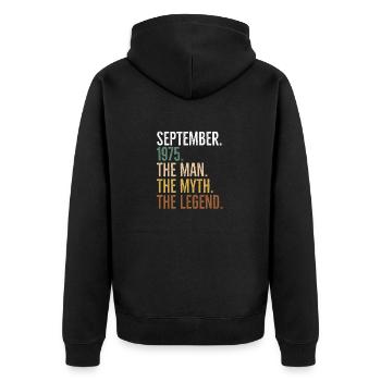 September 1975 The Man The Myth The Legend - Unisex Premium Organic Zip Hoodie - black - Back - Nico (187cm)