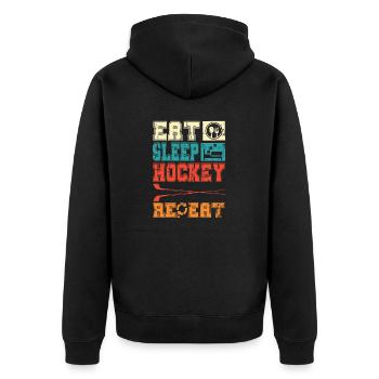Eat Sleep Hockey Wiederholen Sie lustigen Retro-Jahrgang - Unisex Premium Bio Zip Hoodie - Schwarz - Hinten - Nico (187cm)