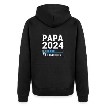 Schwangerschaft Werdende Eltern Geschenk Papa 2024 - Unisex Premium Bio Zip Hoodie - Schwarz - Hinten - Nico (187cm)