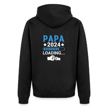 Schwangerschaft Werdende Eltern Geschenk Papa 2024 - Unisex Premium Bio Zip Hoodie - Schwarz - Hinten - Nico (187cm)