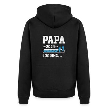 Schwangerschaft Werdende Eltern Geschenk Papa 2024 - Unisex Premium Bio Zip Hoodie - Schwarz - Hinten - Nico (187cm)