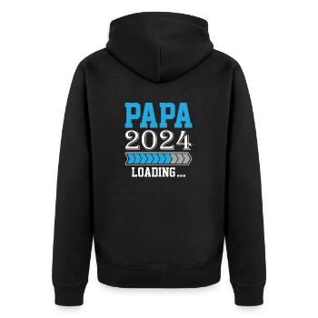 Schwangerschaft Werdende Eltern Geschenk Papa 2024 - Unisex Premium Bio Zip Hoodie - Schwarz - Hinten - Nico (187cm)