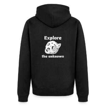 Explore The Unknown Retro Outer Space Designs - Unisex Premium Bio Zip Hoodie - Schwarz - Hinten - Nico (187cm)