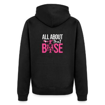 Funny Cheerleading All About That Base Cheer - Unisex Premium Bio Zip Hoodie - Schwarz - Hinten - Nico (187cm)