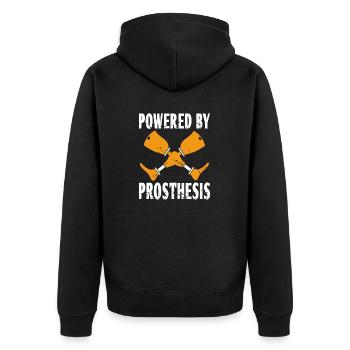 Powered By Prosthesis Cool Retro Prosthetic - Unisex Premium Organic Zip Hoodie - black - Back - Nico (187cm)