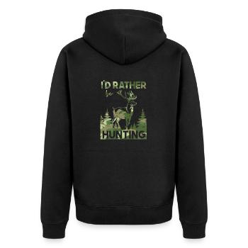 I'D RATHER BE HUNTING Lustiger Jäger Tarn-Hirsch - Unisex Premium Bio Zip Hoodie - Schwarz - Hinten - Nico (187cm)