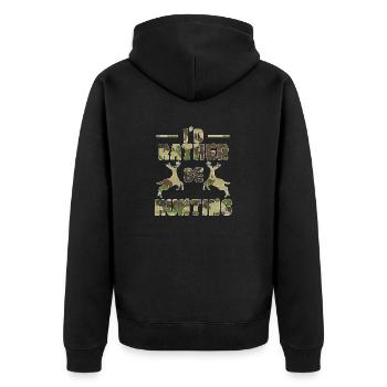 I'D RATHER BE HUNTING Lustiger Jäger Tarn-Hirsch - Unisex Premium Bio Zip Hoodie - Schwarz - Hinten - Nico (187cm)