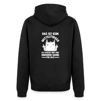 Das ist kein Mittelfinger Einhorn - Unisex Premium Bio Zip Hoodie - Schwarz - Hinten - Nico (187cm)