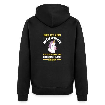 Das ist kein Mittelfinger Einhorn - Unisex Premium Bio Zip Hoodie - Schwarz - Hinten - Nico (187cm)