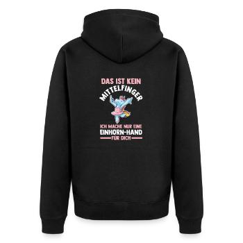 Das ist kein Mittelfinger Einhorn - Unisex Premium Bio Zip Hoodie - Schwarz - Hinten - Nico (187cm)
