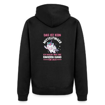 Das ist kein Mittelfinger Einhorn - Unisex Premium Bio Zip Hoodie - Schwarz - Hinten - Nico (187cm)
