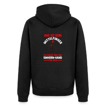Das ist kein Mittelfinger Einhorn - Unisex Premium Bio Zip Hoodie - Schwarz - Hinten - Nico (187cm)