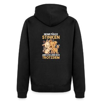 Deine Fürze stinken aber Ich liebe Dich - Unisex Premium Bio Zip Hoodie - Schwarz - Hinten - Nico (187cm)