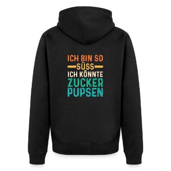 Deine Fürze stinken aber Ich liebe Dich - Unisex Premium Bio Zip Hoodie - Schwarz - Hinten - Nico (187cm)