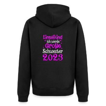 Ich Werde Große Schwester 2023 Schwangerschaft - Unisex Premium Bio Zip Hoodie - Schwarz - Hinten - Nico (187cm)