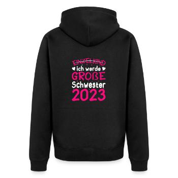 Ich Werde Große Schwester 2023 Schwangerschaft - Unisex Premium Bio Zip Hoodie - Schwarz - Hinten - Nico (187cm)