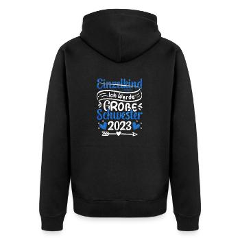Ich Werde Große Schwester 2023 Schwangerschaft - Unisex Premium Bio Zip Hoodie - Schwarz - Hinten - Nico (187cm)