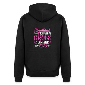 Ich Werde Große Schwester 2023 Schwangerschaft - Unisex Premium Bio Zip Hoodie - Schwarz - Hinten - Nico (187cm)