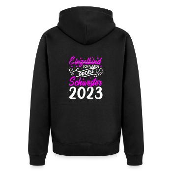 Ich Werde Große Schwester 2023 Schwangerschaft - Unisex Premium Bio Zip Hoodie - Schwarz - Hinten - Nico (187cm)