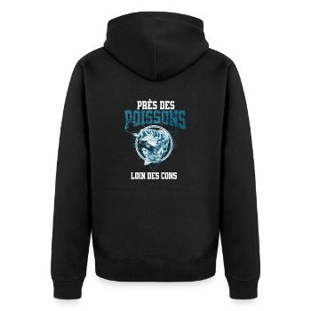 Près Des Poissons Loin Des Cons- cadeau pêche - Veste à capuche bio Premium Unisexe - noir - Dos - Nico (187cm)