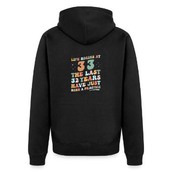 33. Geburtstag Mann Frau 2023 Funny Groovy Life - Unisex Premium Bio Zip Hoodie - Schwarz - Hinten - Nico (187cm)