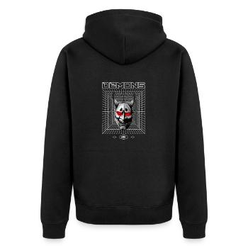 Oni Demon Streetwear - Unisex Premium Bio Zip Hoodie - Schwarz - Hinten - Nico (187cm)