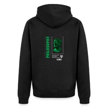 Philiosophy Streetwear - Unisex Premium Bio Zip Hoodie - Schwarz - Hinten - Nico (187cm)