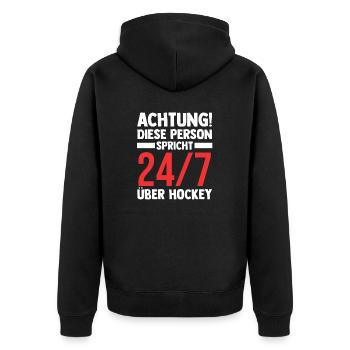 Eishockey Hockeyspieler Hockey - Unisex Premium Bio Zip Hoodie - Schwarz - Hinten - Nico (187cm)