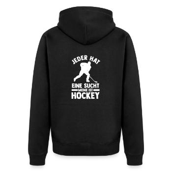 Eishockey Hockeyspieler Hockey - Unisex Premium Bio Zip Hoodie - Schwarz - Hinten - Nico (187cm)