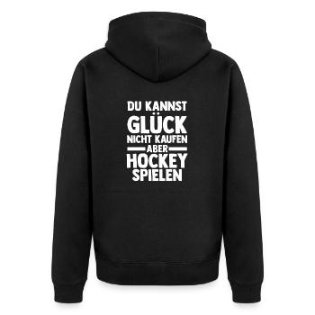 Eishockey Hockeyspieler Hockey - Unisex Premium Bio Zip Hoodie - Schwarz - Hinten - Nico (187cm)