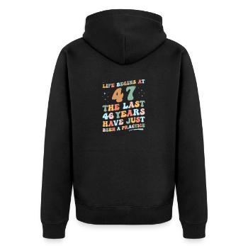 47. Geburtstag Mann Frau 2023 Funny Groovy Life - Unisex Premium Bio Zip Hoodie - Schwarz - Hinten - Nico (187cm)