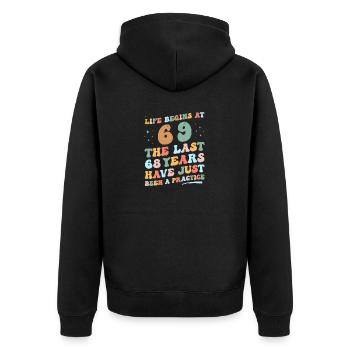 69e anniversaire Homme Femme 2023 Drôle de vie groovy - Veste à capuche bio Premium Unisexe - noir - Dos - Nico (187cm)