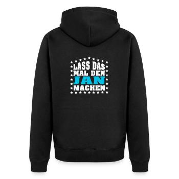 Lass das mal den JAN machen Vornamen Spruch Herren - Unisex Premium Bio Zip Hoodie - Schwarz - Hinten - Nico (187cm)