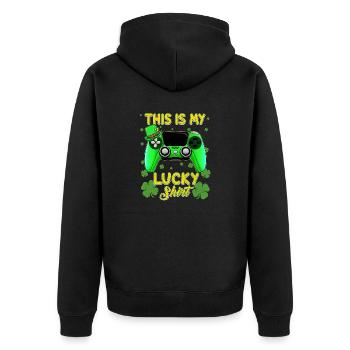 My Lucky Shirt St Patrick Green Shamrock Gamer - Veste à capuche bio Premium Unisexe - noir - Dos - Nico (187cm)
