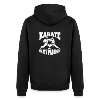 Karate Hapkido Judo Aikido Kampfkunst Kampfsport - Unisex Premium Bio Zip Hoodie - Schwarz - Hinten - Nico (187cm)