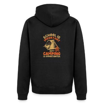 Schule ist wichtig, aber Camping ist noch wichtige - Unisex Premium Bio Zip Hoodie - Schwarz - Hinten - Nico (187cm)