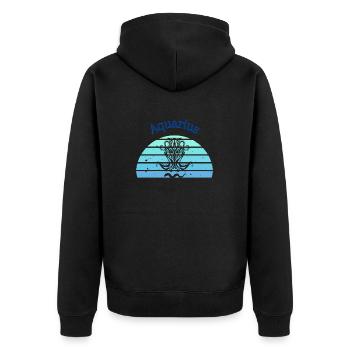 Retro-Logo astrologisches Zeichen "Wassermann" - Unisex Premium Bio Zip Hoodie - Schwarz - Hinten - Nico (187cm)