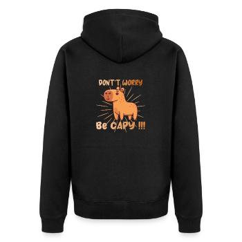 Capy Capybara Animal be Happy be Capy - Unisex Premium Organic Zip Hoodie - black - Back - Nico (187cm)