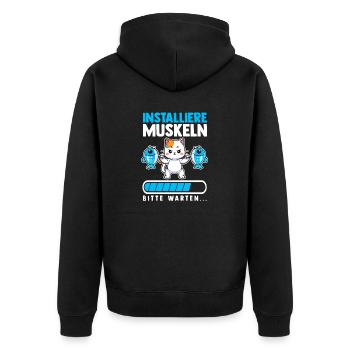 Muskeln Sport Fitness Gewichtheben Katze - Unisex Premium Bio Zip Hoodie - Schwarz - Hinten - Nico (187cm)